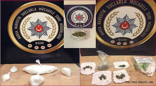 Bursa Narkotik Suçlarla Mücadele Şube Müdürlüğümüz ve Asayiş Şube Müdürlüğümüzce düzenlenen operasyonlarda 19 şahıs yakalandı 