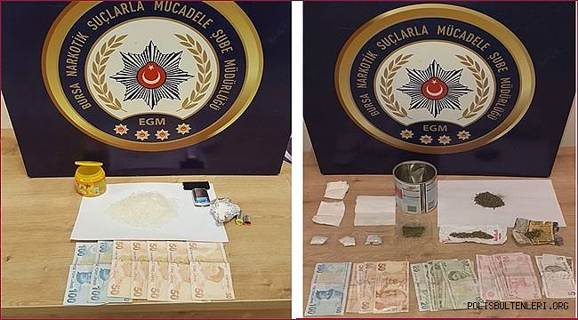 Bursa Narkotik Suçlarla Mücadele Şube Müdürlüğümüzce düzenlenen operasyonlarda 4 şahıs yakalandı 