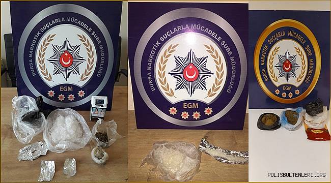 Bursa Narkotik Suçlarla Mücadele Şube Müdürlüğümüzce düzenlenen operasyonlarda 7 şahıs yakalandı 