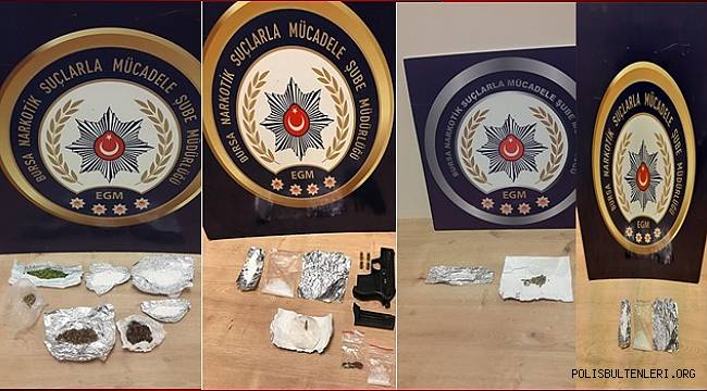 Bursa Narkotik Suçlarla Mücadele Şube Müdürlüğümüzce düzenlenen operasyonlarda 18 şahıs yakalandı 