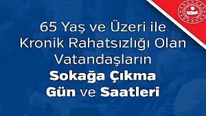 65 Yaş ve Üzeri ile Kronik Rahatsızlığı Olan Vatandaşların Sokağa Çıkma Gün ve Saatleri