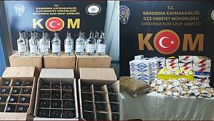 BALIKESİR'İN BANDIRMA İLÇESİNDE POLİSTEN KAÇAK TÜTÜN VE İÇKİ OPERASYONU ! 
