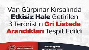 Van Gürpınar Kırsalında Etkisiz Hale Getirilen 3 Teröristin Gri Listede Arandıkları Tespit Edildi 