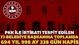 PKK ile irtibatı tespit edilen 73 belediye başkanına toplamda 694 yıl 998 ay 338 gün hapis 