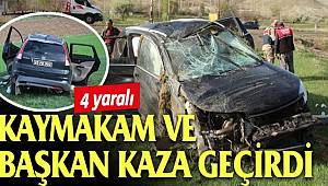 Kaymakam ve Belediye Başkanını taşıyan makam aracı şarampole yuvarlandı