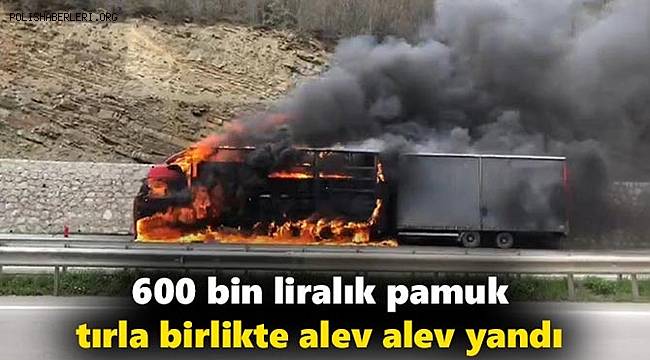 Samsun'da 600 bin liralık pamuk tırla birlikte alev alev yandı