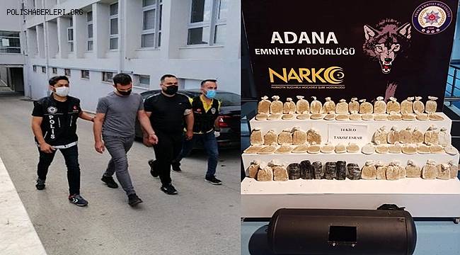 Adana'da Narkotik ekiplerince bir otomobilin yakıt deposundan 14 kilo esrar ele geçirildi