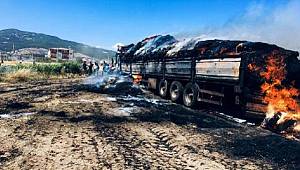 Saman yüklü TIR'da çıkan yangın Buğday tarlasına sıçradı