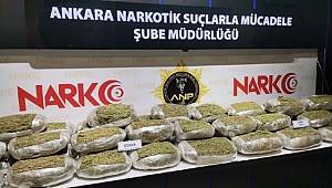 Ankara'da narkotik polisi, dedektör köpeği 'Fox' ile 61 kilo 950 gram esrar ele geçirdi
