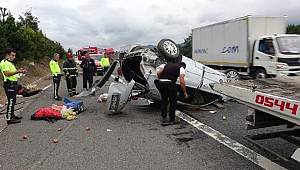 Düzce'de otomobilin takla attığı kazada sürücü ile eşi yaralandı