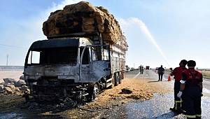 Siverek'te saman yüklü kamyonda çıkan yangın söndürüldü