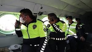 Jandarma ve polis ekipleri helikopterle trafik denetimi yaptı