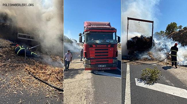 Mardin'de seyir halindeki Tır'ın dorsesinde çıkan yangın ağaçlık alanlara sıçradı