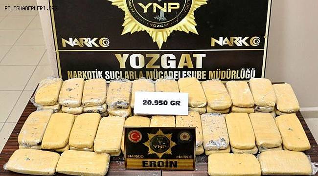 Yozgat'ta durdurulan kamyondan 20 kilo 950 gram eroin çıktı