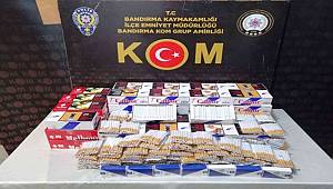 Bandırma’da on iki bin bandrolsüz dolu makaron ele geçirildi