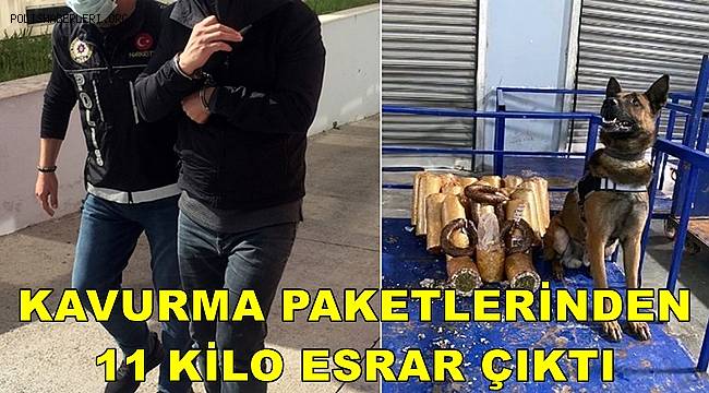 Adana'da bir koliden kavurmaya sarılmış 11 kilo esrar çıktı