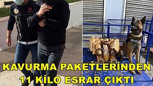 Adana'da bir koliden kavurmaya sarılmış 11 kilo esrar çıktı