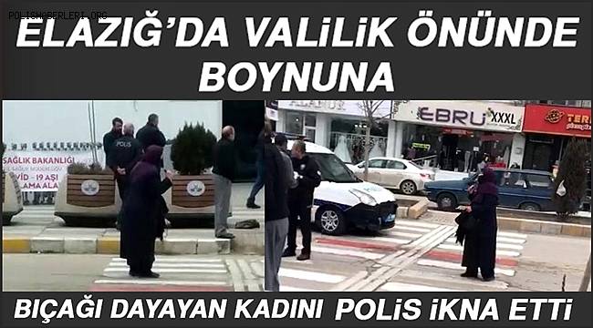 Valilik önünde boynuna bıçağı dayayan kadını polis ikna etti