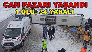 Yozgat-Ankara kara yolunda yolcu otobüsü devrildi 1 ölü, 34 yaralı