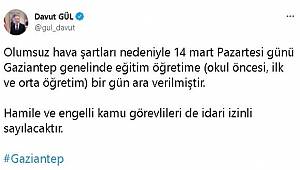 Gaziantep’te okullara kar tatili 