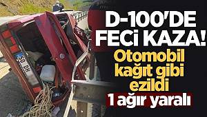 D-100’de bariyerlere çarpan otomobil kağıt gibi ezildi, 1 ağır yaralı 