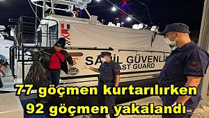 İzmir açıklarında 77 göçmen kurtarılırken, 92 göçmen yakalandı 