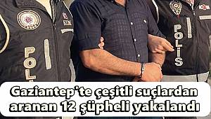 Gaziantep'te çeşitli suçlardan aranan 12 şüpheli yakalandı 
