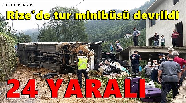 Rize'de tur minibüsü devrildi, 24 yaralı