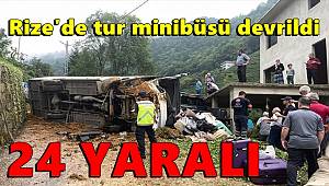 Rize'de tur minibüsü devrildi, 24 yaralı