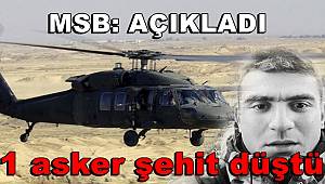 Pençe Kilit Harekat bölgesinde kaza kırıma uğrayan helikopterde 1 asker şehit düştü
