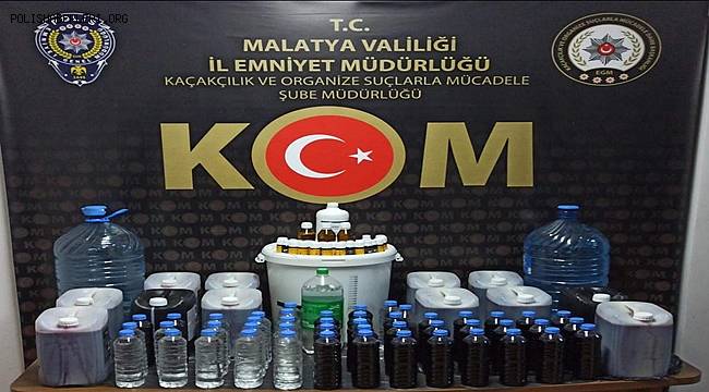 Malatya'da 128 litre sahte alkol ele geçirildi 