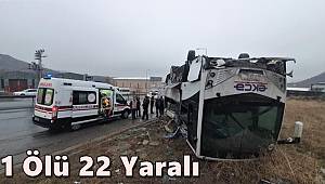 Kayseri'de yoldan çıkan işçi servisi takla attı, 1 ölü 22 yaralı