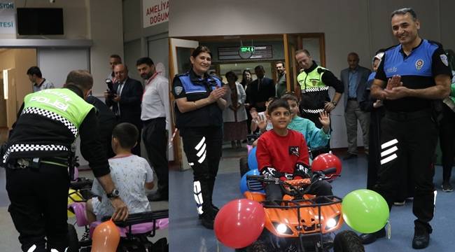 Amasya’da çocuklar sünnete akülü araba ve polis eşliğinde gittiler 