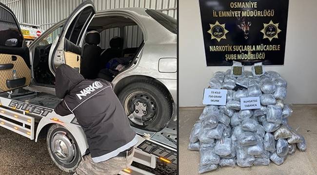 Osmaniye'de çekici üzerinde taşınan araçta 75 kilo 750 gram sentetik uyuşturucu bulundu