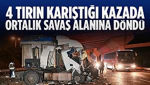 Ankara'da 4 tırın karıştığı zincirleme kazada ortalık savaş alanına döndü