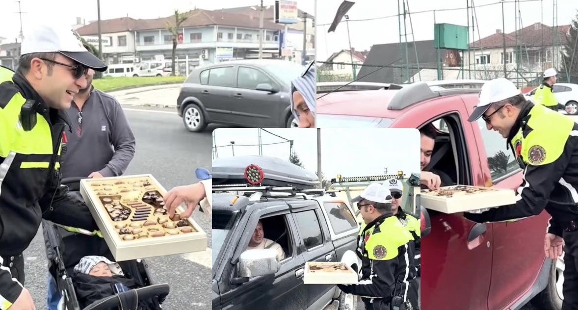 Düzce’de Trafik Polisleri Sürücülerle Bayramlaştı 
