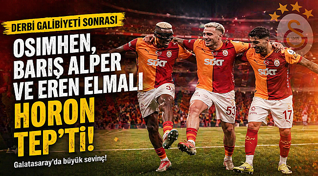 Galatasaray'da Victor Osimhen, Barış Alper Yılmaz ve Eren Elmalı, derbi galibiyeti sonrası horon oynadı