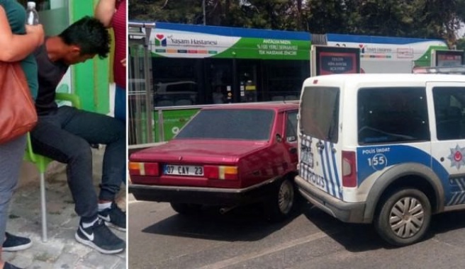 Ehliyetsiz sürücü polis aracına çarptı